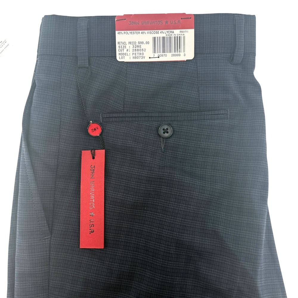 John Varvatos USA Petro Navy Blue Plaid Dress Pants Mens 32RE NWT H8073V-PTO 471